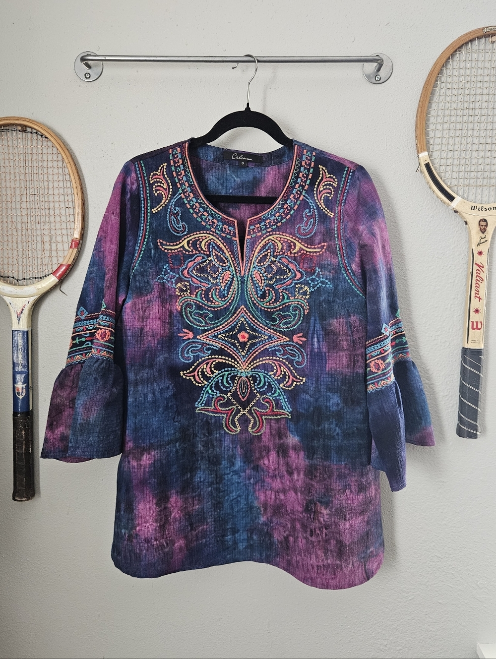 Calesas tie dye Purple Embroidery tunic top